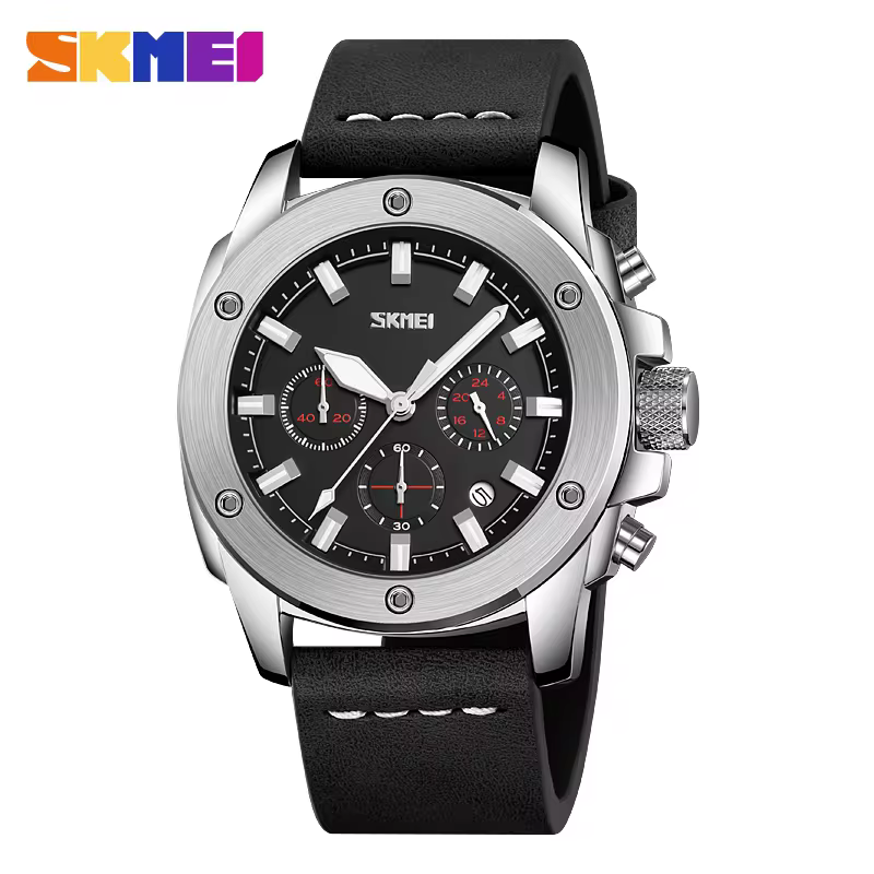 Jam Tangan Pria Original Analog Leather SKMEI 9327CL Silver