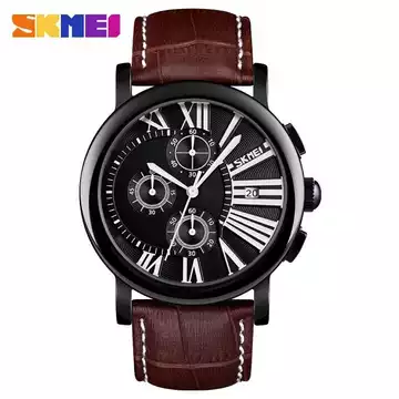 Jam Tangan Pria Analog  Leather Original SKMEI 9196CL Coklat