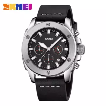 Jam Tangan Pria Original Analog Leather SKMEI 9327CL Silver