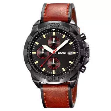 Jam Tangan Pria Original Analog Leather SKMEI 9347CL Coklat