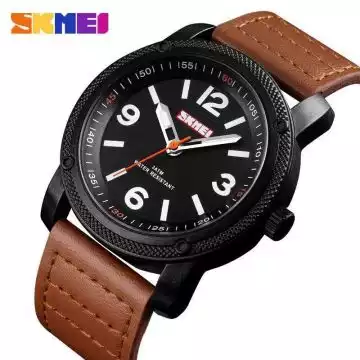 Jam Tangan Pria Analog  Leather Original SKMEI 1417CL Coklat