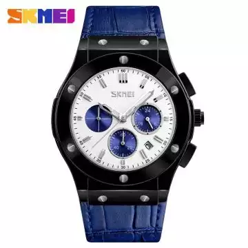 Jam Tangan Pria Analog  Leather Original SKMEI 9157CL Biru