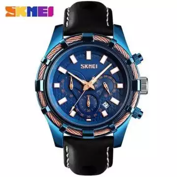 Jam Tangan Pria Analog  Leather Original SKMEI 9189CL Biru