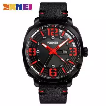 Jam Tangan Pria Analog Leather Original SKMEI 1351CL Merah