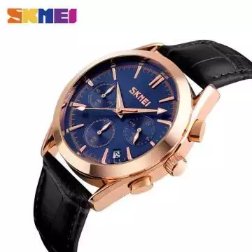 Jam Tangan Pria Analog Leather Original SKMEI 9127 Biru