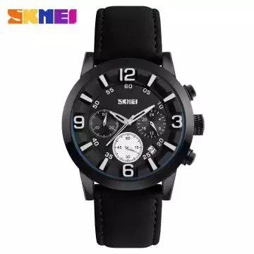 Jam Tangan Pria Analog Leather Original SKMEI 9147CL Hitam