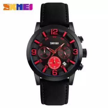 Jam Tangan Pria Analog Leather Original SKMEI 9147CL Merah