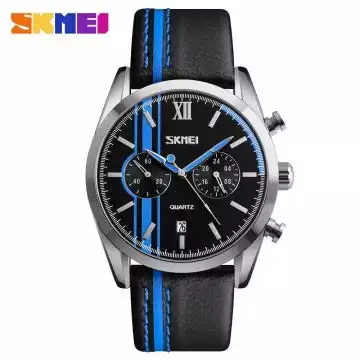 Jam Tangan Pria Analog Leather Original SKMEI 9148CL Biru