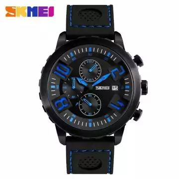 Jam Tangan Pria Analog Leather Original SKMEI 9153CL Biru