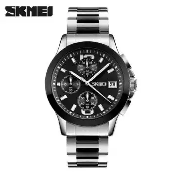 Jam Tangan Pria Analog Stainless Original SKMEI 9126S Hitam