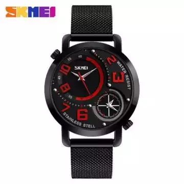 Jam Tangan Pria Analog Stainless Original SKMEI 9168CS Merah