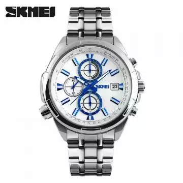 Jam Tangan Pria Analog Stainless Original SKMEI 9107CS Putih