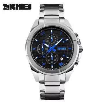 Jam Tangan Pria Analog Stainless Original SKMEI 9109CS Silver Black