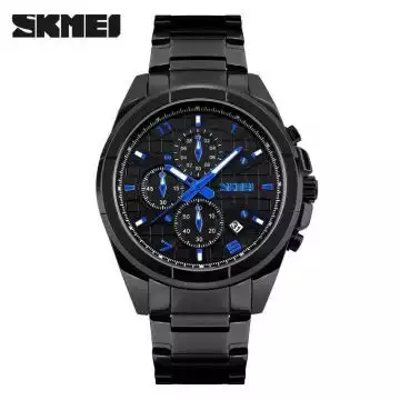 Jam Tangan Pria Analog Stainless Original SKMEI 9109CS Hitam