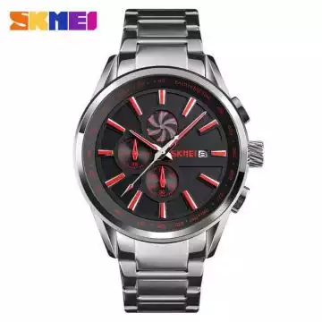 Jam Tangan Pria Analog Stainless Original SKMEI 9175CS Merah