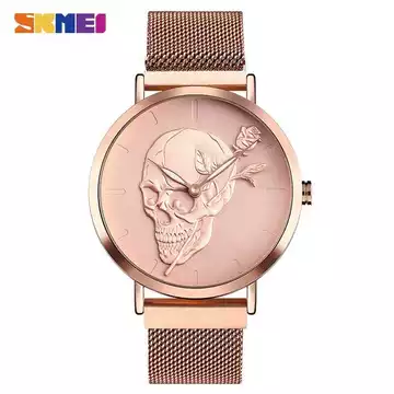 Jam Tangan Pria Analog Skull Stainless Original SKMEI 9173CS Rose