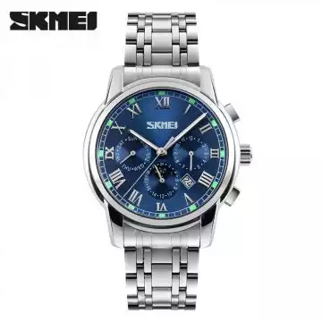 Jam Tangan Pria Analog Stainless Original SKMEI 9121CS Biru