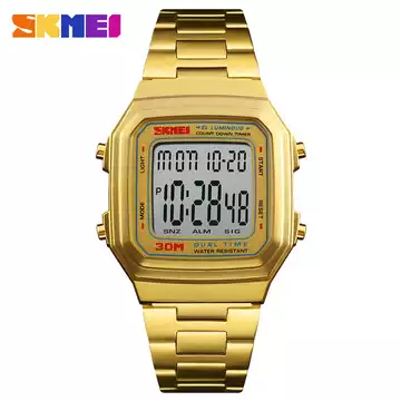 Jam Tangan Pria Digital Original SKMEI DG1337 Gold