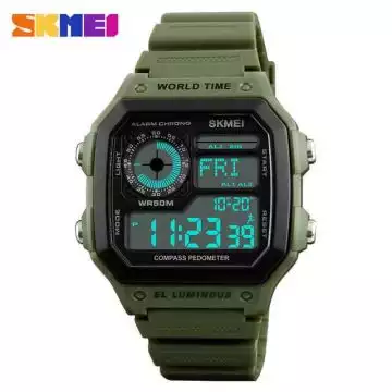 Jam Tangan Pria Digital Pedometer Original SKMEI DG1373 Hijau