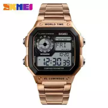 Jam Tangan Pria Digital Pedometer Original SKMEI DG1382 Rose