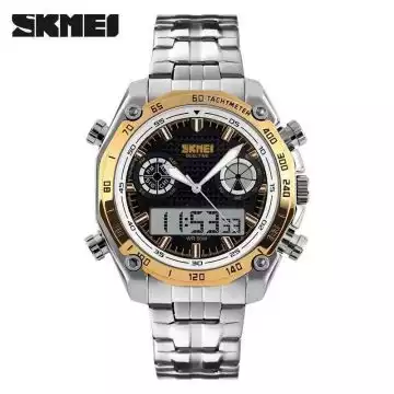 Jam Tangan Pria Dual Time Stainless Original SKMEI AD1204 Gold