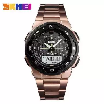 Jam Tangan Pria Dual Time Stainless Original SKMEI AD1370 Rose