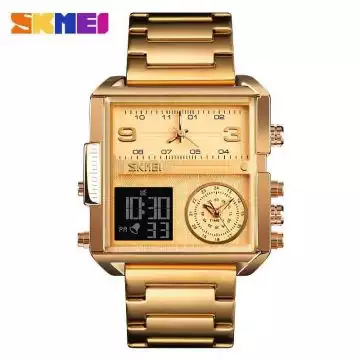 Jam Tangan Pria Dual Time Jumbo Original SKMEI AD1584 Gold