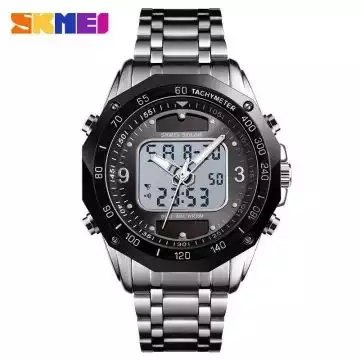 Jam Tangan Pria Dual Time Solar Original SKMEI AD1493 Silver