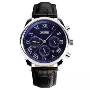 Jam Tangan Pria Original Analog Leather SKMEI 9078CL Biru